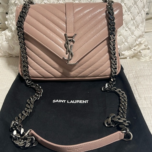 Saint laurent dusty pink med college bag Antique silver Hardware.9.4 X 6,6 X 2.5 - Picture 1 of 14